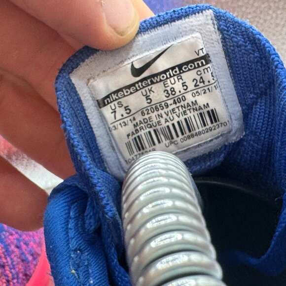 Size 7.5 Nike Airmax Flyknit Womens Vivid Blue Orange Running Sneaker 620659-400 - Picture 9 of 10